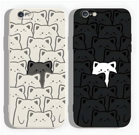 [2 Pack] Kreative Cartoon Silikon Softcase Kompatibel mit iPhone 6/iPhone 6s Hülle, [Katze Pattern] Anti-Fall-Schutzhülle,2 Katze