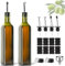 Lot de 2 bouteilles d'huile d'olive de 500 ml avec entonnoir, couvercle anti-ternissement et étiquette, bouteille en verre pour cuisine et barbecue, vert, 500 ml