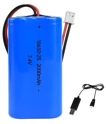 7.4V 2000mAh Li-ion 18650 Battery Pack Replacement Rechargeable Battery Pack With XH2.54-2P USB Charger Cable for RC Airplane DIY, Fishing lights,Doorbell, etc.