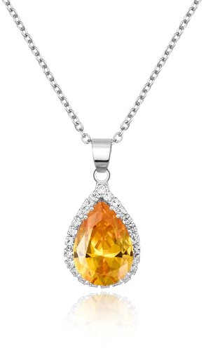 Linawe Citrin Anhänger Kette Silberkette Damen, Halskette Diamant Kettenanhänger Silber, Geburtsstein Kristall Charm Kette Schmuck Set Jewelry, Gelb Schmucksets für Damen