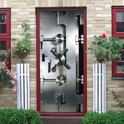 Sticker Porte Poster coffre-fort en argent Papier Peint Effet trompe-l'œil Pour Salon Chambre Décoration De La Maison Stickers Muraux Imperméable Stickers Amovibles, Autocollant Porte(83 x 204cm)