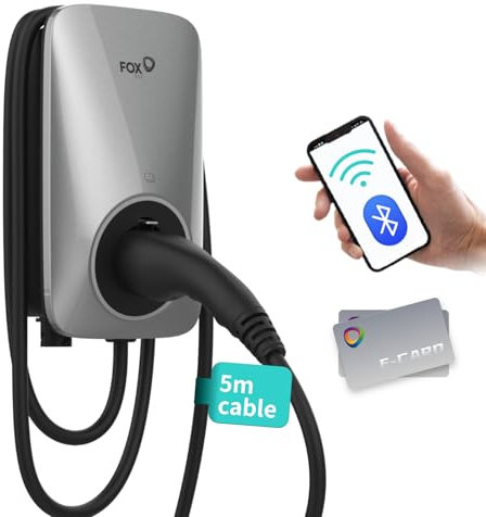 FOXESS 7.3kW Wallbox Typ 2 32A Smart App Steuerung CE TÜV Zertifiziert WiFi Bluetooth Kompatibel mit Allen Elektrofahrzeugenl, Silber