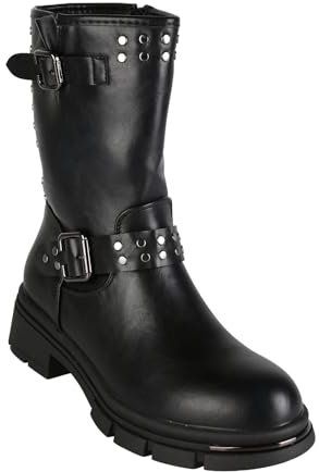Solada Stivaletti Biker da Donna con Borchie - Taglia 36