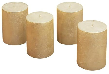Loberon Kerze 4er Set Virrans, Handgearbeitete Echtwachskerzen, Durchgefärbt, Lange Brenndauer, Adventskerzen, Adventskranz, Stumpenkerzen, Paraffinwachs, Gold
