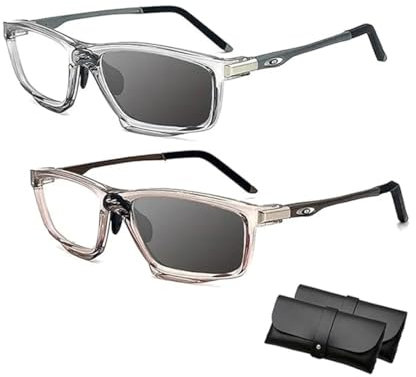 Ashopfun Sports Color-Changing Multi-focal Reading Glasses,Anti-Blue Light Presbyopia Glasses,Aluminum Magnesium Reading Glasses,Ultra-Light Color-Changing Multi-focal Reading Glasses (Set B, 1.0×)