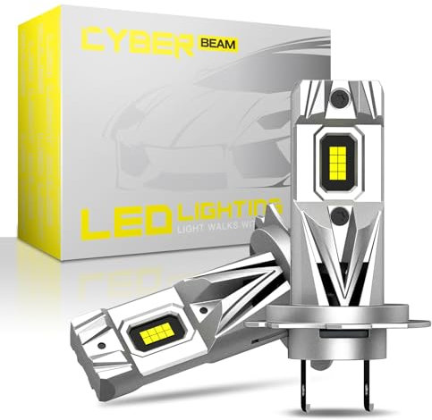 CYBERBEAM Ampoule H7 LED Voiture - 100W 36000LM H7 LED Lampes de Phares Voiture Automobile 900% Luminosité 6500K Blanc Ampoule LED H7 Parfaite Remplacement pour Kit de Conversion, Lot de 2