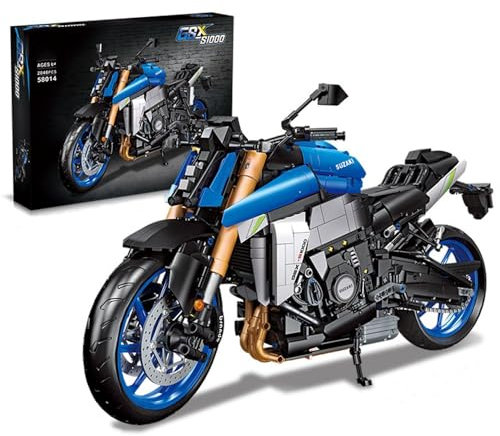 Technik Motorrad Spielzeug Modellbausatz, 2046 Klemmbausteine Supermotorrad für Suzuki GSX-S1000 Motorrad Bausteine, Geländemotorrad Kreatives STEM Bausatz Geschenk für Erwachsene Sammler Kinder