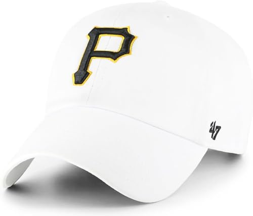 47 MLB White Team Color Primary Logo Clean Up Adjustable Strap Hat Cap, Adult One Size Fits All, Pittsburgh Pirates, One Size