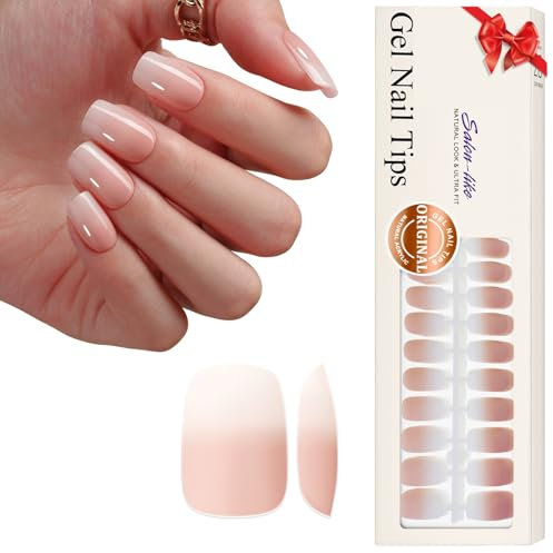 SXVME Soft Pre-Colored Acrylic Nail Tips, Ombre French False Nails Medium Short Square, Gradient Peach Press on Nails Short Coffin Full Cover Artificial Fake Nail Extensions for Women DIY 150 Pcs