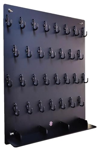 PROSPACE P0004 Acrylic Key Hooks Upgrade Thick Buckle 14 3/4ʺW x 18 3/4ʺL Wall-Mounted Key Hanging Board with 30 Hooks for Garage, Car Dealer, Office, Hotel, Real Estate (Matte Black with Pallet)