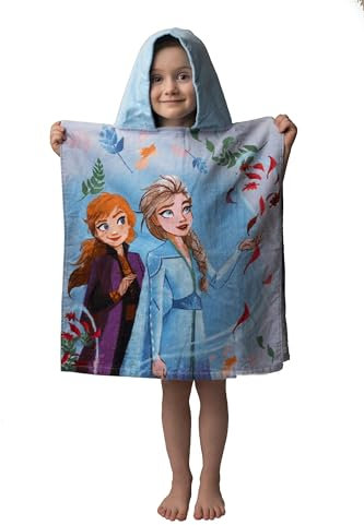 Eiskönigin Anna und ELSA Bade Poncho Handtuch, Baumwolle, schnell trocknend, 50x100 cm, für Kinder 2-8 Jahre, mit Olaf Motiv inkl. Kapuze (Hellblau)