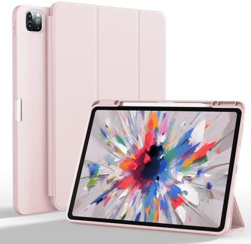 KVTVOU Case for New iPad Air 13 Inch (M3/M2-2025/2024) with Pencil Holder, iPad Pro 12.9 Inch 6th/5th Generation (2022/2021), Slim Stand with Auto Wake/Sleep, Essential Work and Travel, Pink