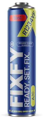 FIXFY 5 in 1 - Kit refrigerante di ricambio R1234YF: soluzione completa per condizionatori d'aria auto dal 2017 (olio, essiccante, sigillante, colorante UV, barattolo da 500 ml)