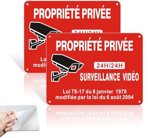 2 Pièces Panneau Camera Surveillance Autocollant, Pancarte Propriété Privée Vidéo Surveillance Exterieur, 20 x 15cm Aluminium réfléchissant,Étanche & installation facile