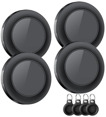 Air Traceur Tag-4 Piece, traqueur de Valise Compatible avec l'application Apple Where is APP (iOS Uniquement), détecteur de clés, de Bagages, de valises, de Portefeuilles, étanche IP67, Noir-4Pack