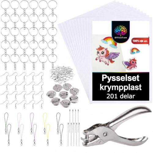 OfficeTree Schrumpffolien Set - 201 teilig - Schrumpffolie zum basteln inkl. Download-Vorlagen - Schrumpffolie Set Schlüsselanhänger Handabdruck oder Schmuck - Shrink Plastic Sheets
