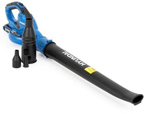 Hyundai HY20CB 20V Cordless Leaf Blower, 20V 2Ah 2nd Generation Lithium-ion Battery, 2A Battery Charger, Long and Short blower tube, Air dusting tube, Air detail brush, User Manual