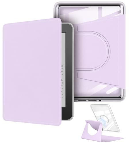 360 Grad drehbare Schutzhülle für Kindle, abnehmbares magnetisches Design, verstellbare Standabdeckung, transparente Rückseite mit automatischer Sleep/Wake-Funktion (Hellviolett, 17,3 cm (6,8 Zoll