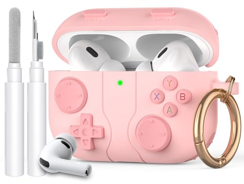 AhaStyle Hülle für AirPods Pro 3 (2025) Mit Reinigungsstift | Retro-Spielkonsole Design, Kabelloses Laden, Mit Karabiner, Rundumschutz, Premium-Silikon, Stoßfest, AirPods Pro 3 Zubehör