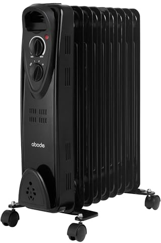Abode 9 Fin Oil Filled Radiator 2000W Portable Electric Heater in Black with 3 Heat Settings, Overheat Protection & Tip Over Protection, Portable with Integrated Handle AOFR9003 (Black, 9 Fin)