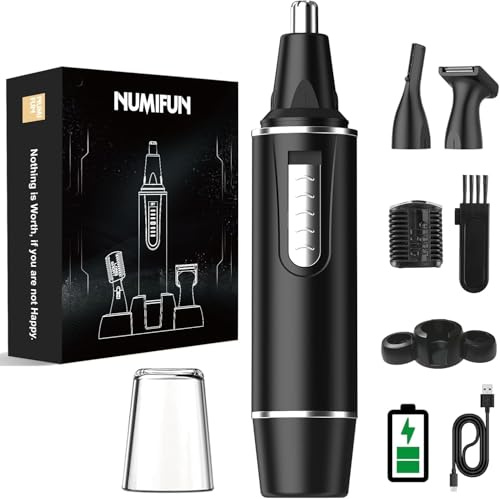 Nasenhaartrimmer Herren, 3 in 1 Nasenhaarentferner und Ohrhaarschneider, USB Wiederaufladbar Ohrhaarschneider mit PrecisionTrim-Technologie, Doppelschneideklingen, IPX7 Wasserdicht, Einfache Reinigung