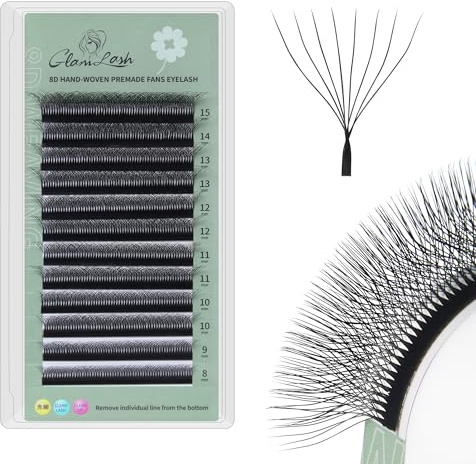 GLAMLASH 8D Eyelash Extensions W Lash 0.07D Curl 9-13mm Mix Russian Volume Premade Fans Professional Salon Use(8D,0.07D,9-13mm)