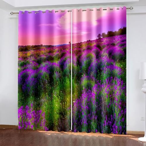 Wycian Scheibengardinen Küche Makramee Vorhang Lila Grün 2 Er Polyester Blumenfeld H274 X B244Cm für Schlafzimmer