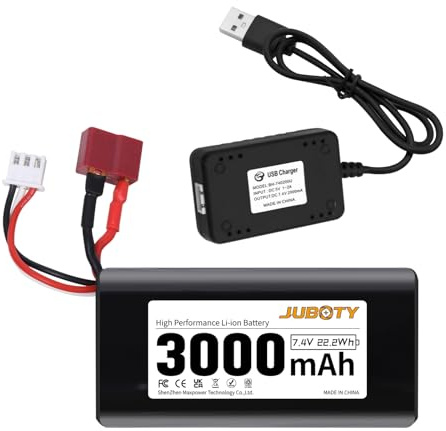 JUBOTY RC NiMH Battery 7.4 V 3000 mAh Remote Controllable Toy Car Battery for RC Cars Aeroplane Helicopter Boat (Black, A)