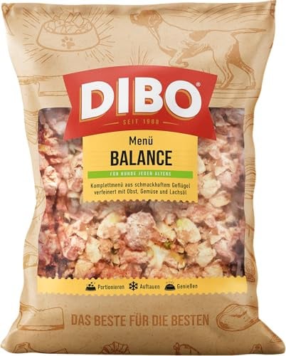 DIBO Menü Balance Barf Hundefutter 6 x 2000g – Getreidefreies Frostfutter mit Huhn, Gemüse & Lachsöl – Alleinfuttermittel für Sensible Hunde & Allergiker – Artgerechtes Rohfutter frisch gefroren