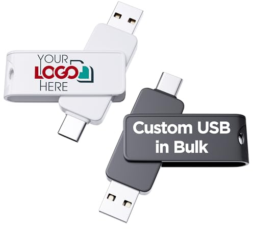 Possibox Lot de 50 clés USB de type C et USB de type A personnalisées 2 en 1 en vrac - Logo personnalisé imprimé
