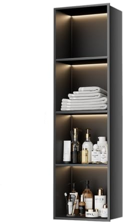 Dexinhdh Recessed LED Shower Niche, Stainless Steel Shower Niche Cabinet with Light, Multi-Tiered Space-Saving Bathroom Storage Shelf for Bedroom Kitchen Living Room(Gray,4-layer)