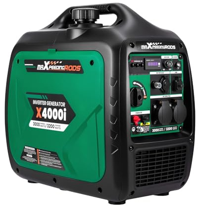 maXpeedingrods Generatore di corrente inverter da 3200 W, a benzina, portatile, per campeggio, feste, feste in giardino, con 2 prese da 230 V/16 A; 2 porte USB; 1 presa da 12 V CC