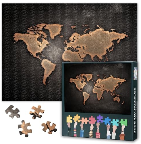 World Map Jigsaw Puzzles for Adults 1000 Piece Black Background Picture Geography Poster Modern Earth Wall Art Travel Explorer Hobby Gift Brain Teaser Board Game Premium Paper 27.5x19.7 Inch