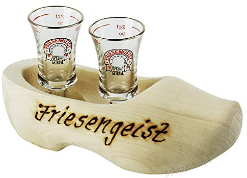 Friesengeist Servierschuh mit 2 Friesengeist-Gläsern