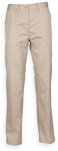 Henbury Womens/Ladies 65/35 Flat Fronted Slim Fit Chino Work Trousers (2XL x Regular) (Stone)
