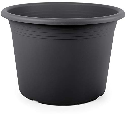 Floralo Blumentopf Cilindro rund, 70 cm Durchmesser x 49 cm, anthrazit, wetterfestes Pflanzgefäß aus UV-beständigem Kunststoff, grau (dunkel) 1x