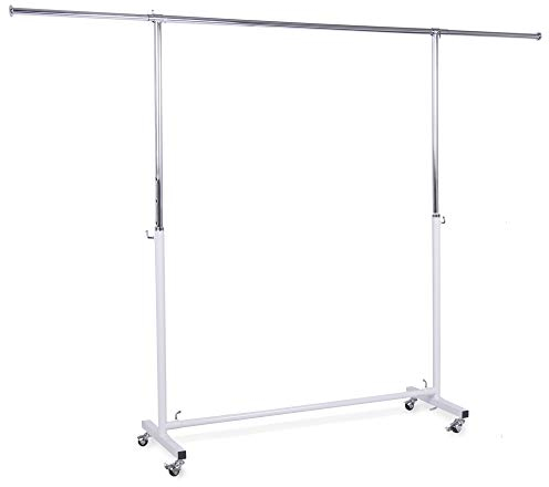Kleiderständer aus stabilem Stahlrohr weiß verchromt inkl. 4 Rollen Garderobenständer Rollständer Kleiderstange Verstellbare Größe Höhe 134 - 192 cm Breite 123 - 203 cm Robustes Stahlrohr