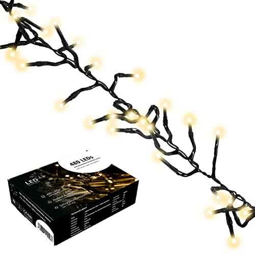 LED Universum Büschellichterkette mit 480 warmweißen und einer beleuchteten Länge von ca. 7 Metern, 3m Zuleitung, für Außen und Innen, IP44, perfekt für Weihnachtszeit, Hochzeit oder Gartenfeier