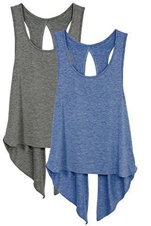 icyzone Damen Sport Top Rückenfrei Fitness Yoga Shirt Ärmellos Sport Oberteile, 2er Pack (M, Charcoal/Denim)