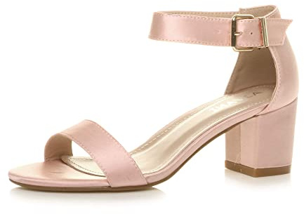 AJVANI Womens ladies low mid block heel peep toe buckle ankle strap party strappy sandals shoes size