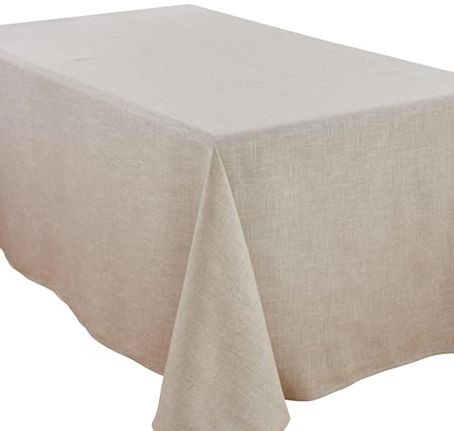 SARO LIFESTYLE 731.N90120B Collection Poly and Linen Blend Toscana Tablecloth with No Hemstitch Border, 80% polyester-20, Natural
