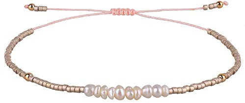 KELITCH Natürlichen Muschelperlen Armbänder Damen Freundschaftsarmbänder Miyuki Perlen Armbänder (Champagner D)