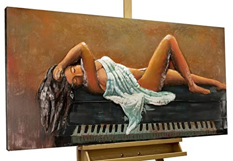 KunstLoft Metallbild 3D | 100% HANDGEFERTIGT | 120x60x5cm | Wandbild Metall Deko 'Klavierstunde' | Frau Klavier | Schwarz Weiß | Metall Wanddeko Wohnzimmer