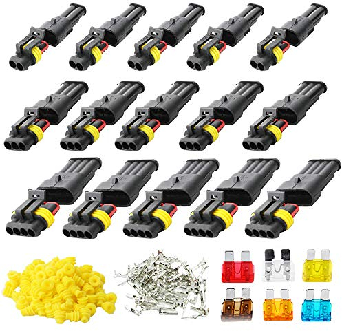 RUNCCI-YUN 15 Set Elektrische Draht Kabel Anschluss Stecker 2/3/4Stift, mit Standard und Blade Sicherungen, für KFZ LKW Auto Kayak Boote Roller Motorrad