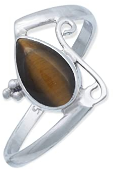 mantraroma Damen Ring Silber mit Stein Tigerauge Edelstein braun schlicht groß modern