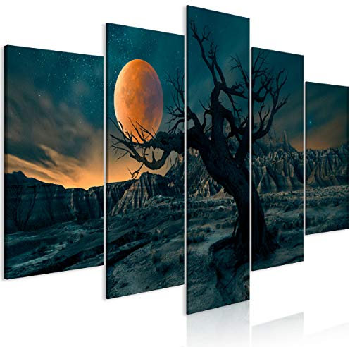 decomonkey Bilder Landschaft 200x100 cm 5 Teilig Leinwandbilder Bild auf Leinwand Wandbild Kunstdruck Wanddeko Wand Wohnzimmer Wanddekoration Deko Begre Baum Mond