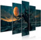 decomonkey Bilder Landschaft 200x100 cm 5 Teilig Leinwandbilder Bild auf Leinwand Wandbild Kunstdruck Wanddeko Wand Wohnzimmer Wanddekoration Deko Begre Baum Mond