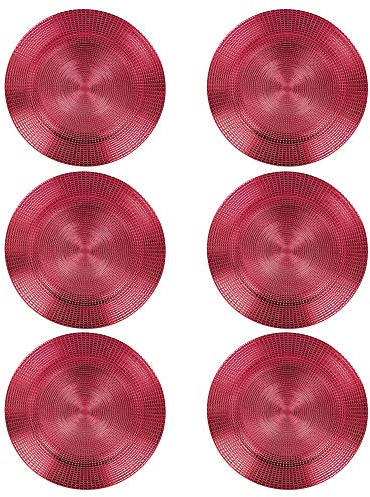 URBN-CHEF 33cm Re-usable Plastic Christmas Charger Plates (Red - Mosaic, 6)