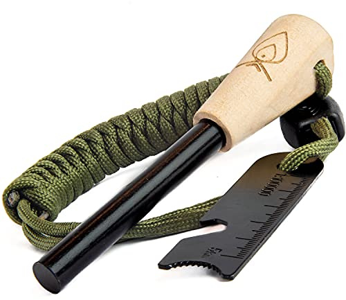 Texas Bushcraft Allume-feu – 3/8 Épais Ferro Rod avec Striker et Paracorde Poignet – Étanche Pierre à feu en Acier pour Votre équipement de Camping, randonnée et randonnée