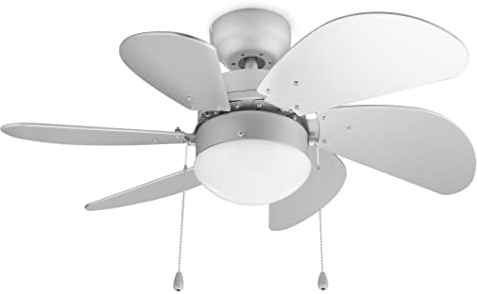 Tristar VE-5810 Deckenventilator mit Licht (E27 Fassung) und Kordelzug; 76 cm ø; 3 einstellbaren Leistungsstufen; 50 Watt Leistung; Weiß